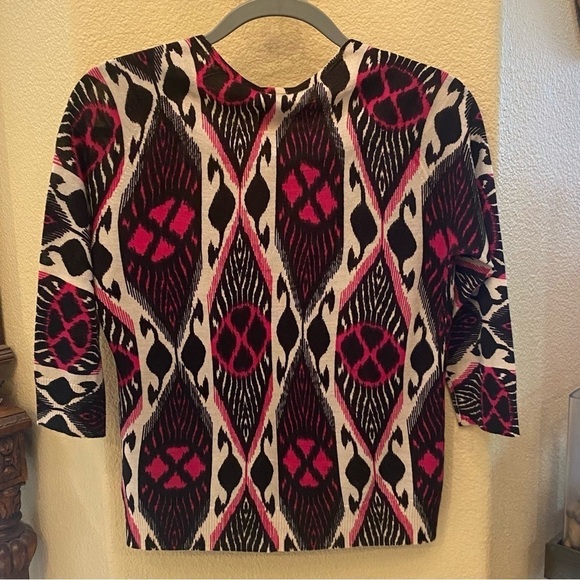 TORY BURCH Women 100% Wool Ikat Dabney 3/4 Sleeve Cardigan Size Large - Picture 4 of 7
